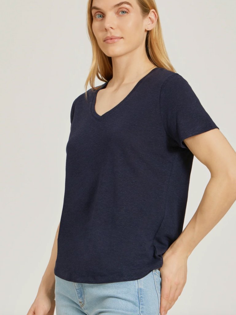 Nwot: Mott & Bow Relaxed Linen Blend V-Neck Tee, Navy Blue, Xs - Never Worn.